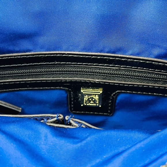 Anne‎ Klein Handbag Multicolor Chevron Polka Dot Stripe Faux Leather Patent Trim - Picture 9 of 10